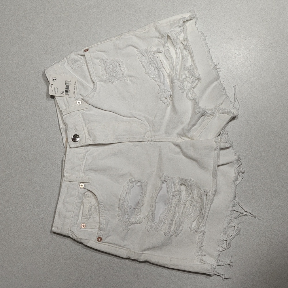NWT We The Free by Free People women's jean shorts, size 26, color optic white.